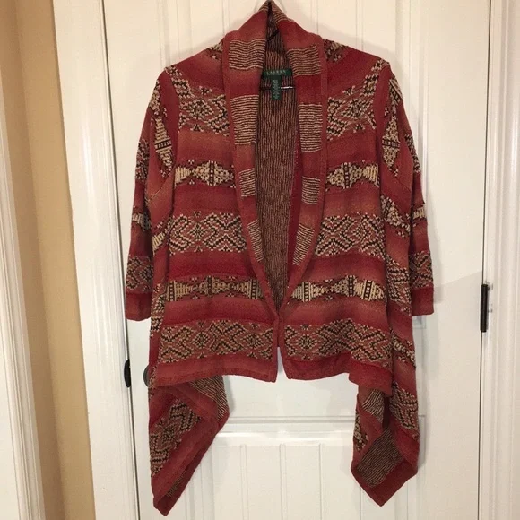 Ralph Lauren LAUREN S/M Cardigan Handkerchief Hem Shawl Collar Open Front - Picture 3 of 15